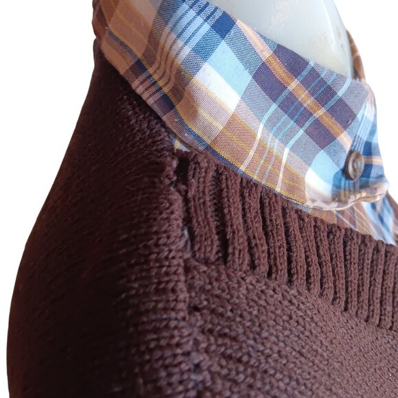 Women's Medium Vintage 70's Brown V-Neck Sweater Layered Look Cottage Granny - Picture 3 of 8